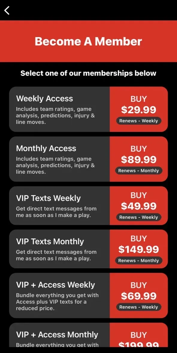 The paywall screen of the true app