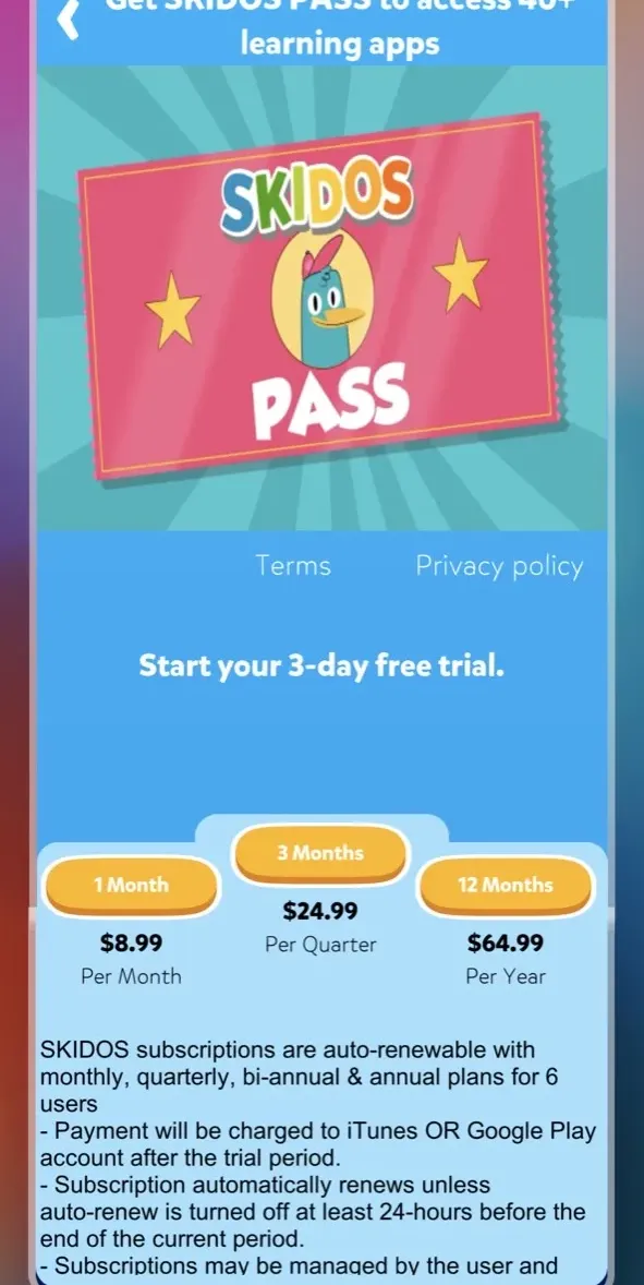 The paywall screen of the Running Games app