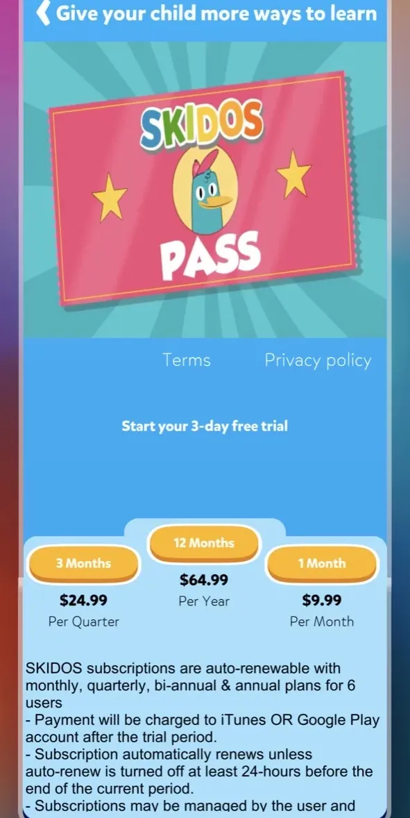 The paywall screen of the true app