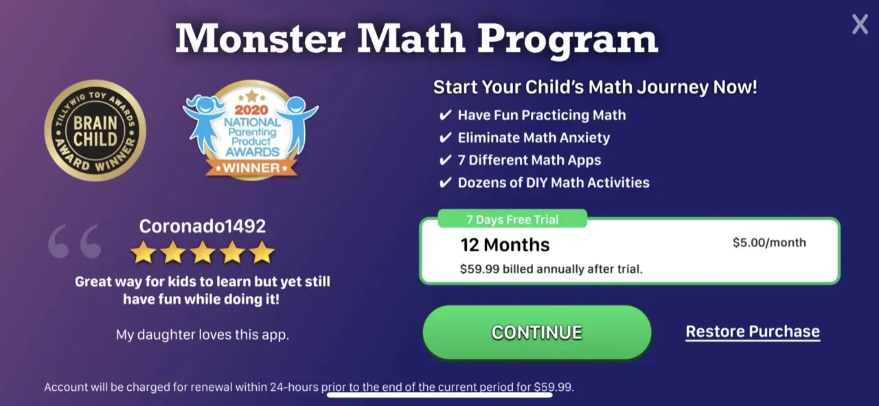 The paywall screen of the Math Rescue app