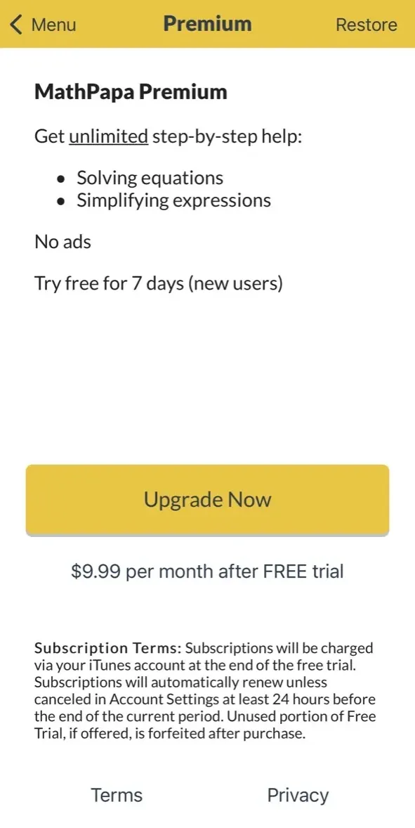 The paywall screen of the true app