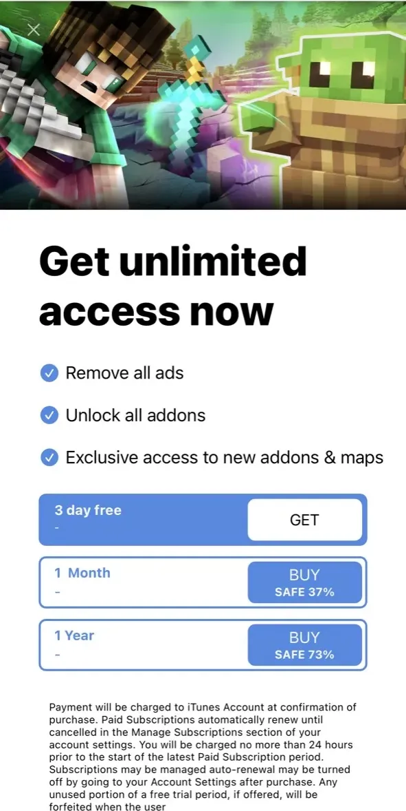 The paywall screen of the true app