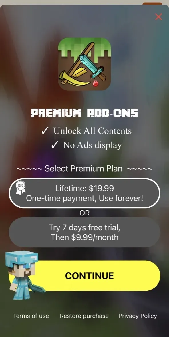 The paywall screen of the true app