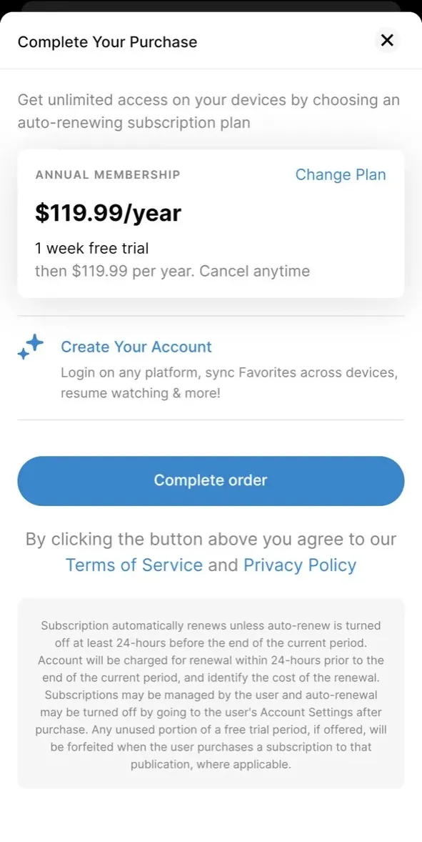 The paywall screen of the true app