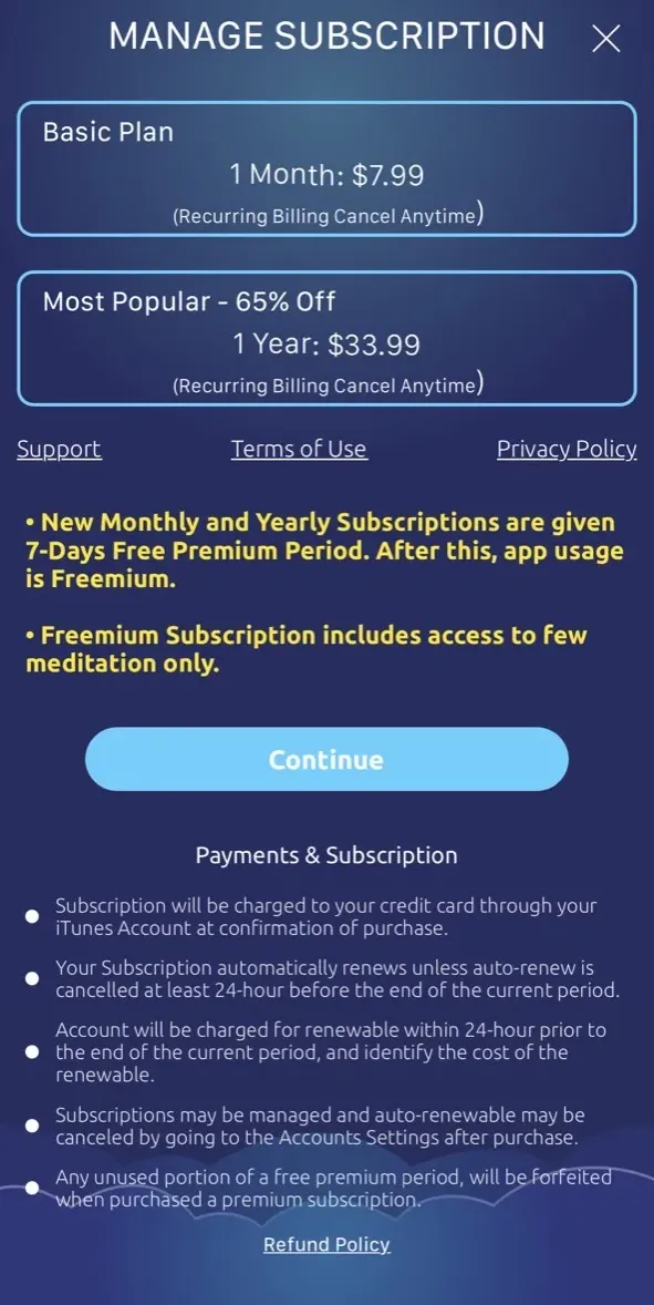 The paywall screen of the true app