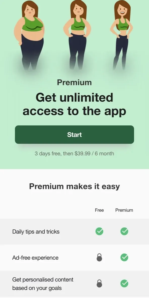 The paywall screen of the true app