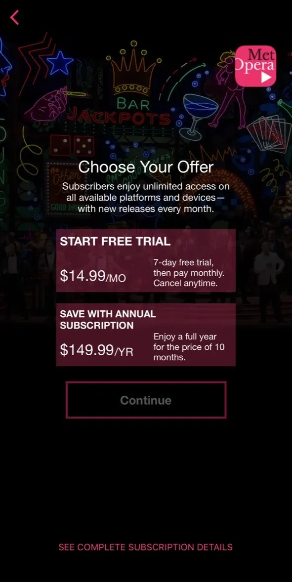 The paywall screen of the true app