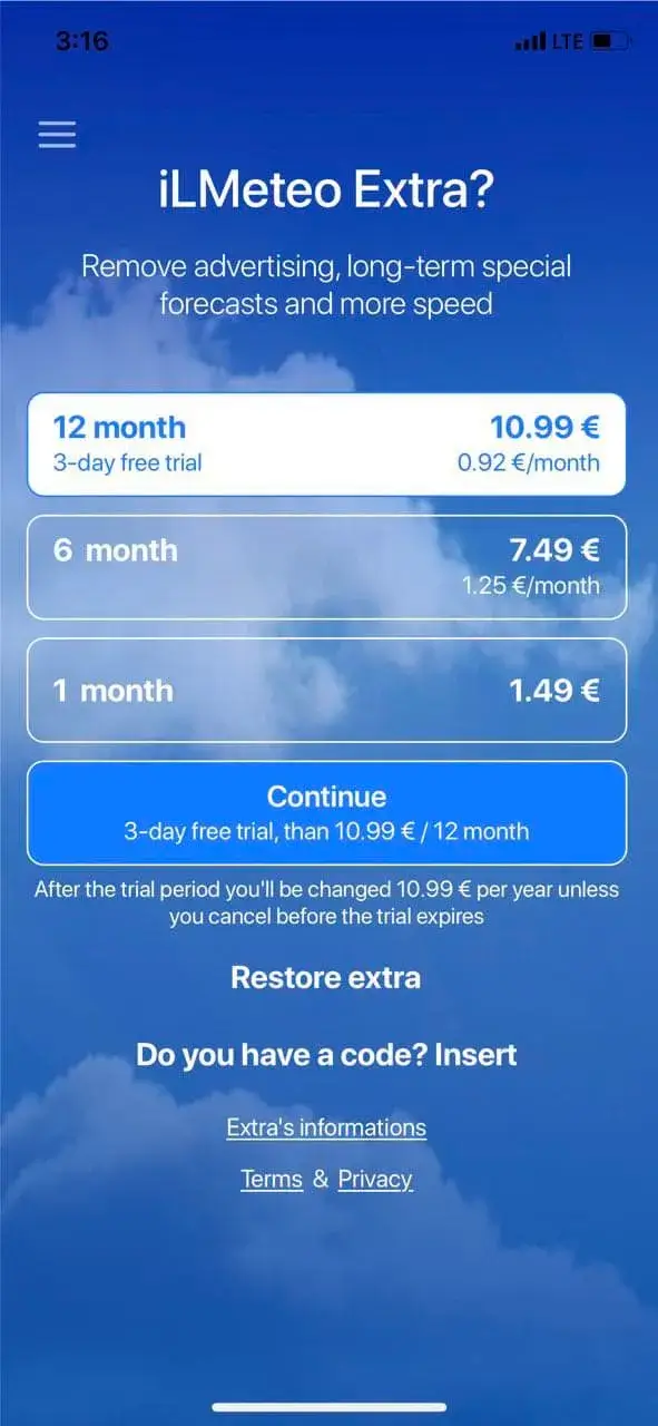 The paywall screen of the true app