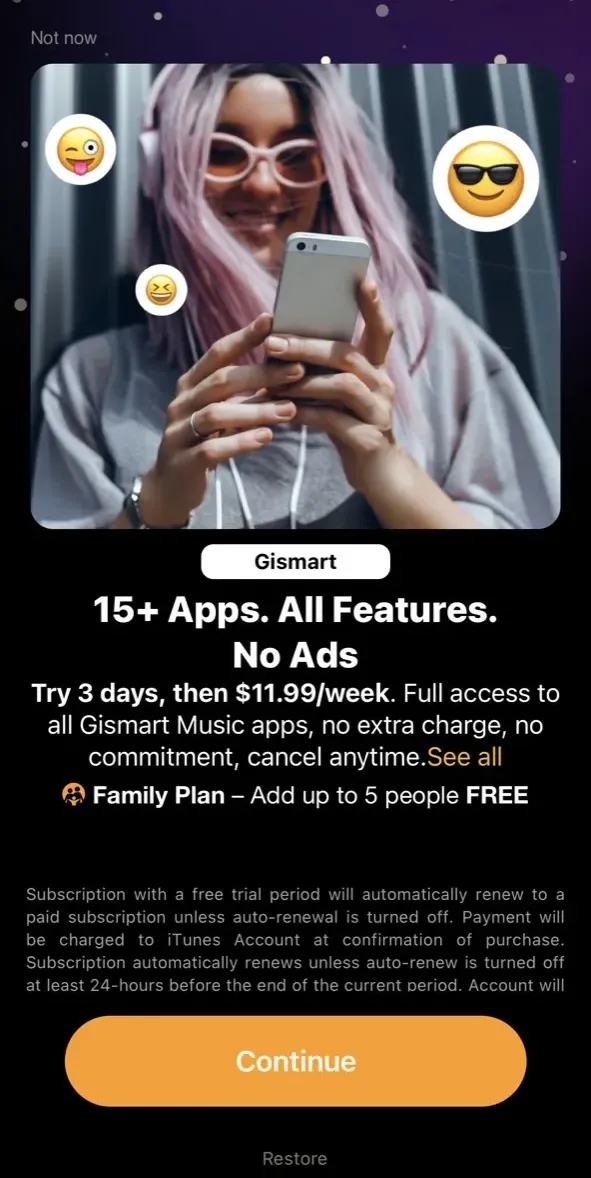 The paywall screen of the true app