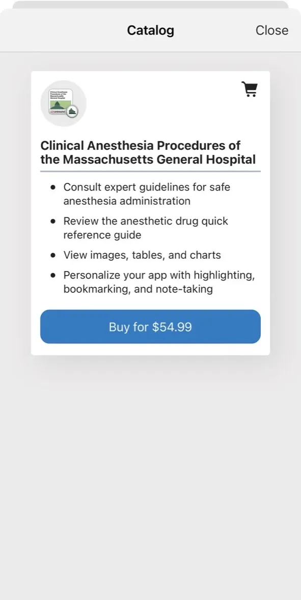 The paywall screen of the MGH Clinical Anesthesia app