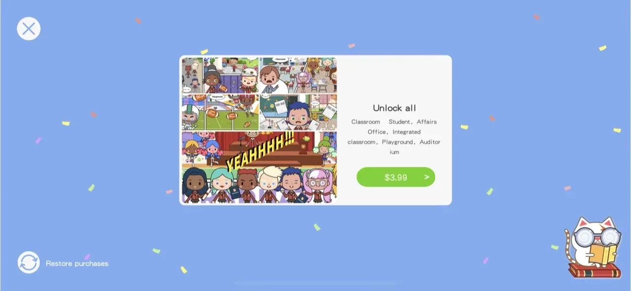 The paywall screen of the Miga Town app