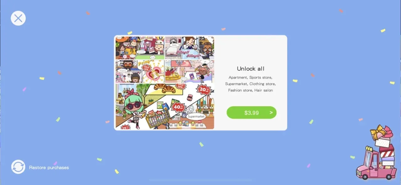 The paywall screen of the Miga Town app