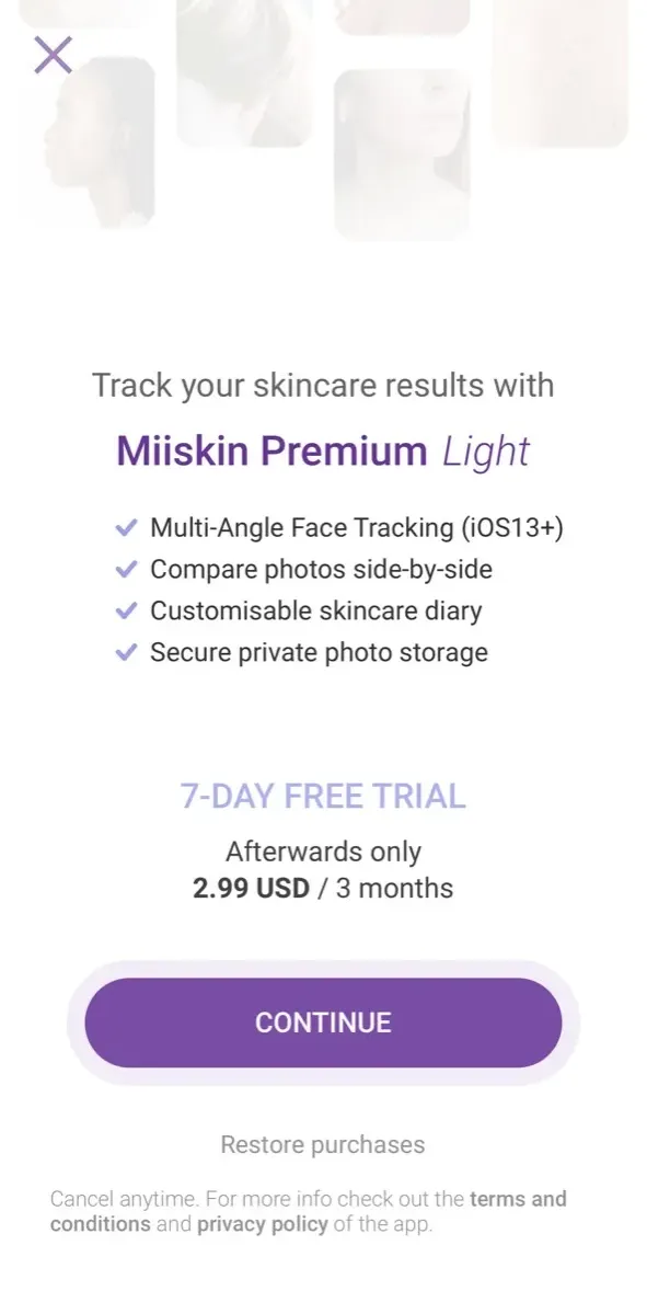 The paywall screen of the Miiskin Skin app