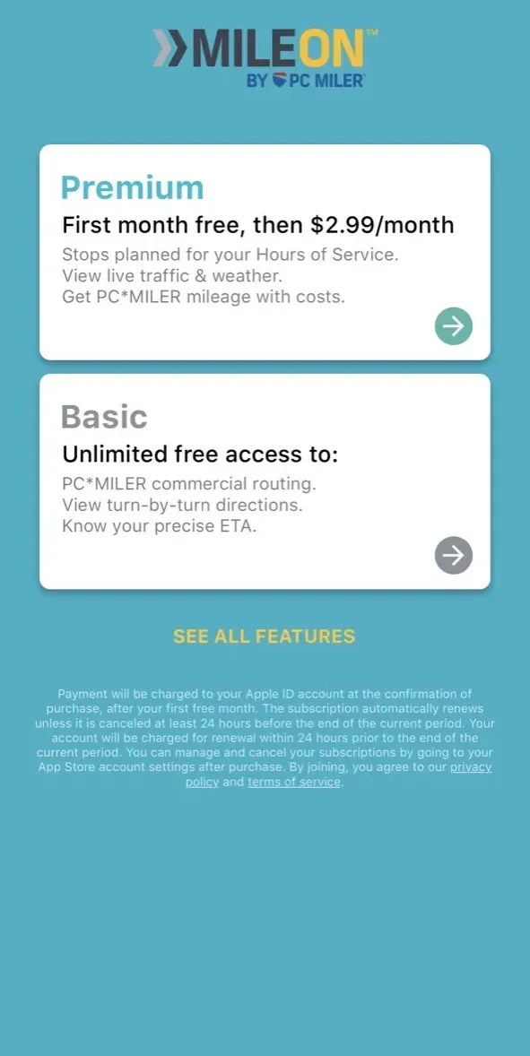 The paywall screen of the true app