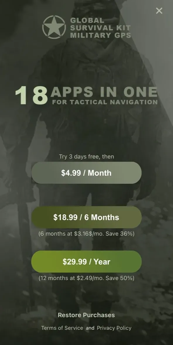 The paywall screen of the true app