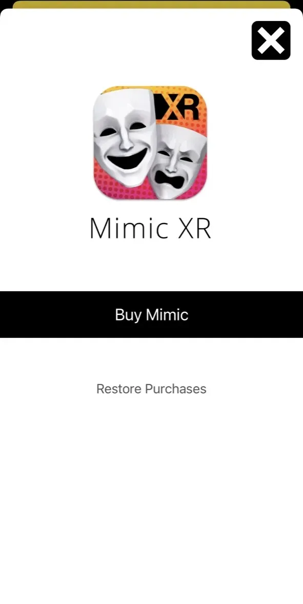 The paywall screen of the Mimic XR app