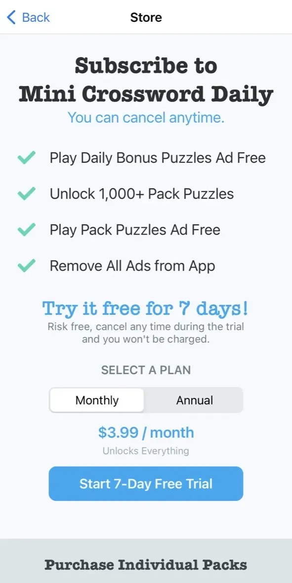 The paywall screen of the true app