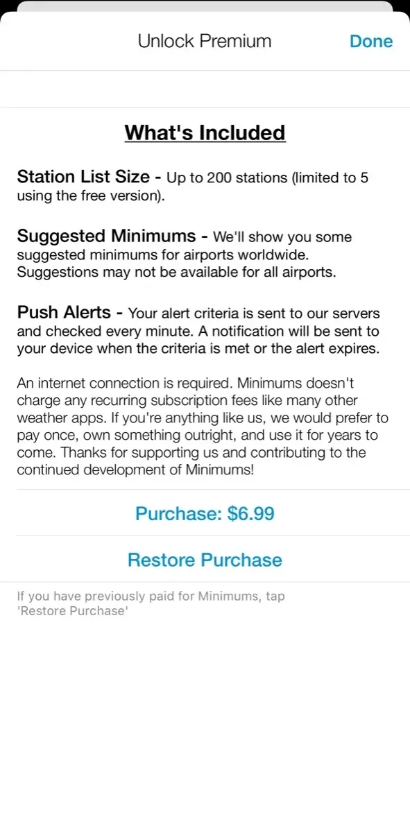 The paywall screen of the Minimums app