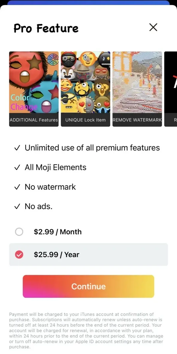 The paywall screen of the true app