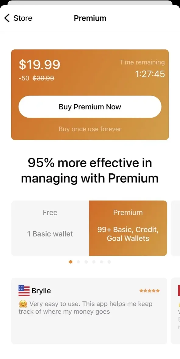 The paywall screen of the Money Lover app