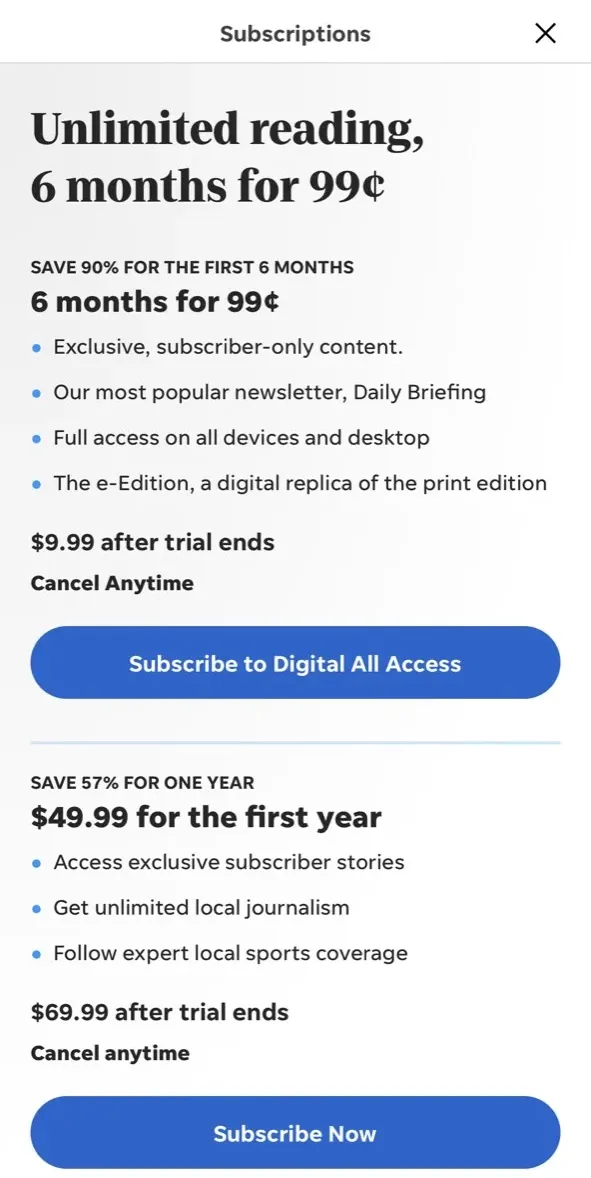 The paywall screen of the true app