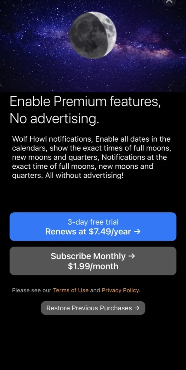 The paywall screen of the true app