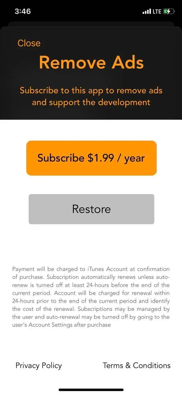 The paywall screen of the true app