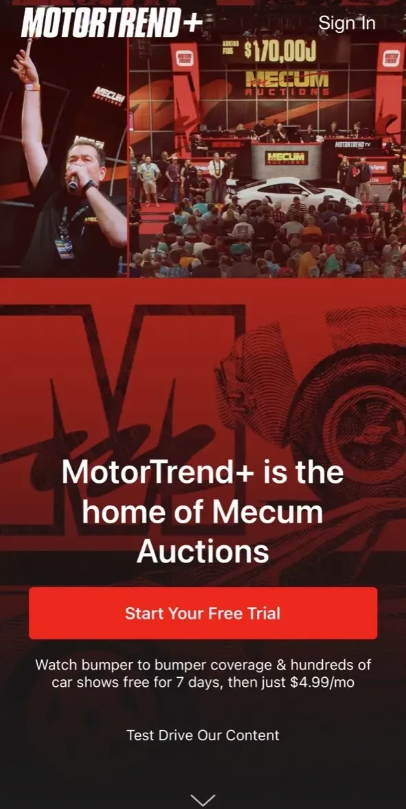 The paywall screen of the MotorTrend app