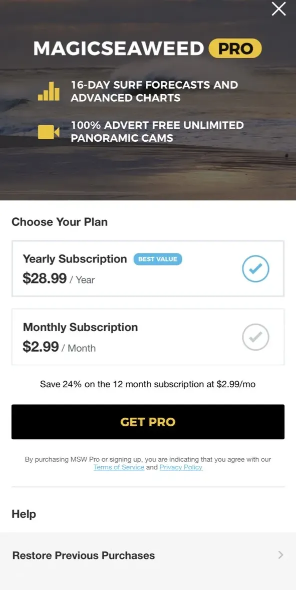 The paywall screen of the true app