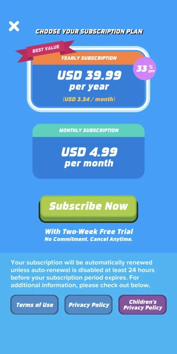 The paywall screen of the true app