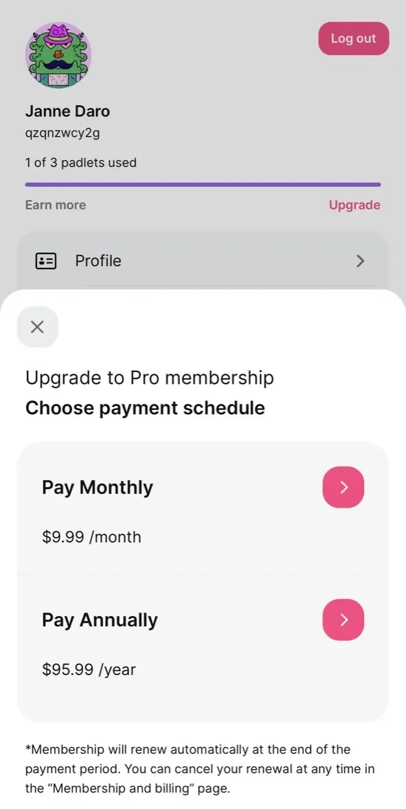 The paywall screen of the true app