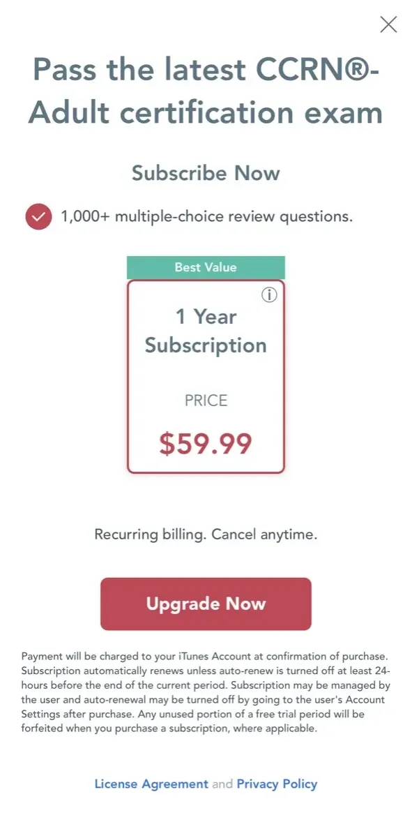 The paywall screen of the true app