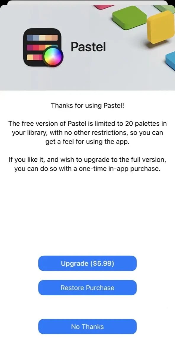 The paywall screen of the Pastel app