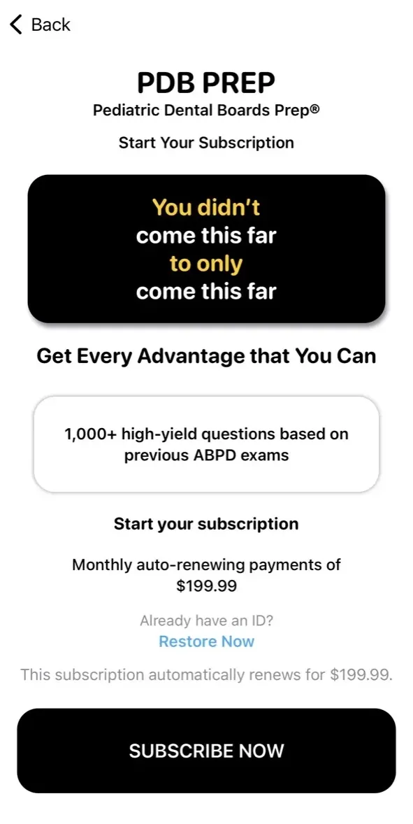 The paywall screen of the true app