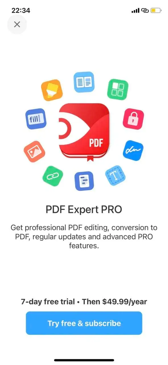 The paywall screen of the PDF Expert app