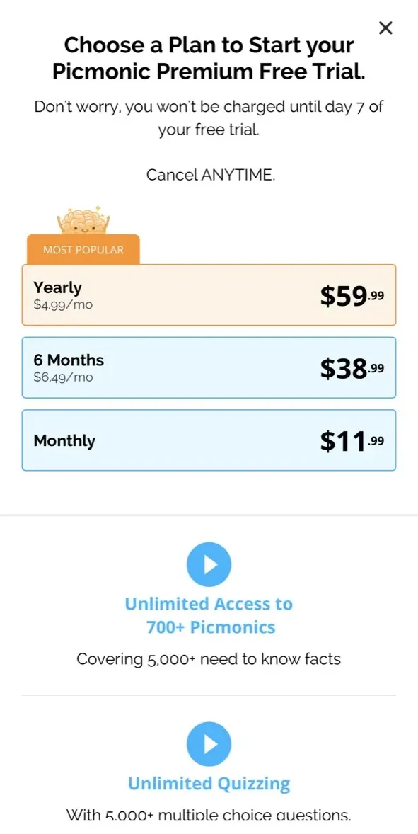 The paywall screen of the true app