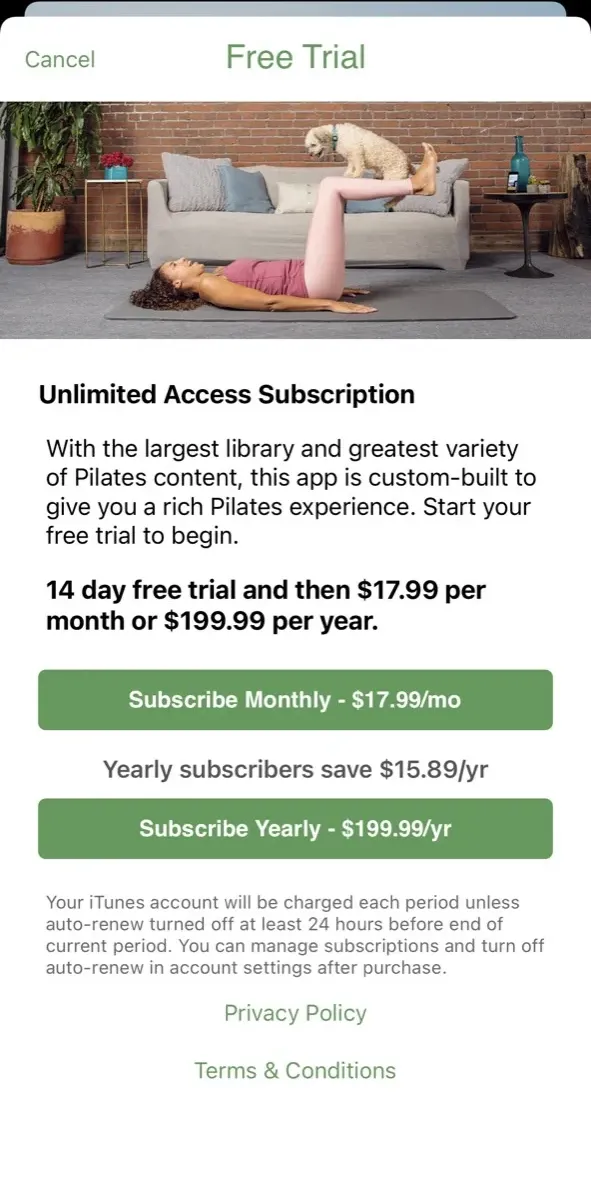 The paywall screen of the true app