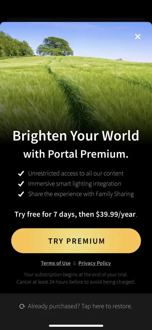 The paywall screen of the Portal app