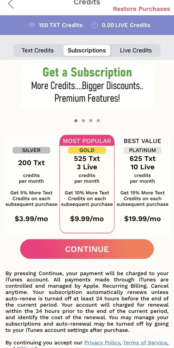 The paywall screen of the true app