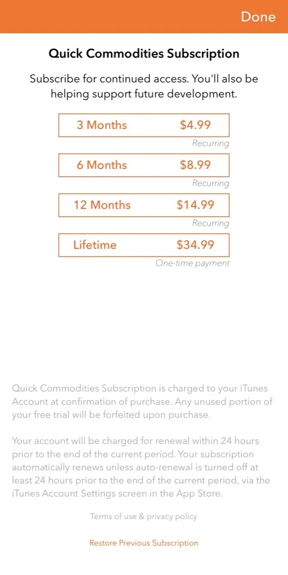 The paywall screen of the true app