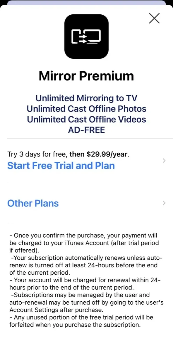 The paywall screen of the true app