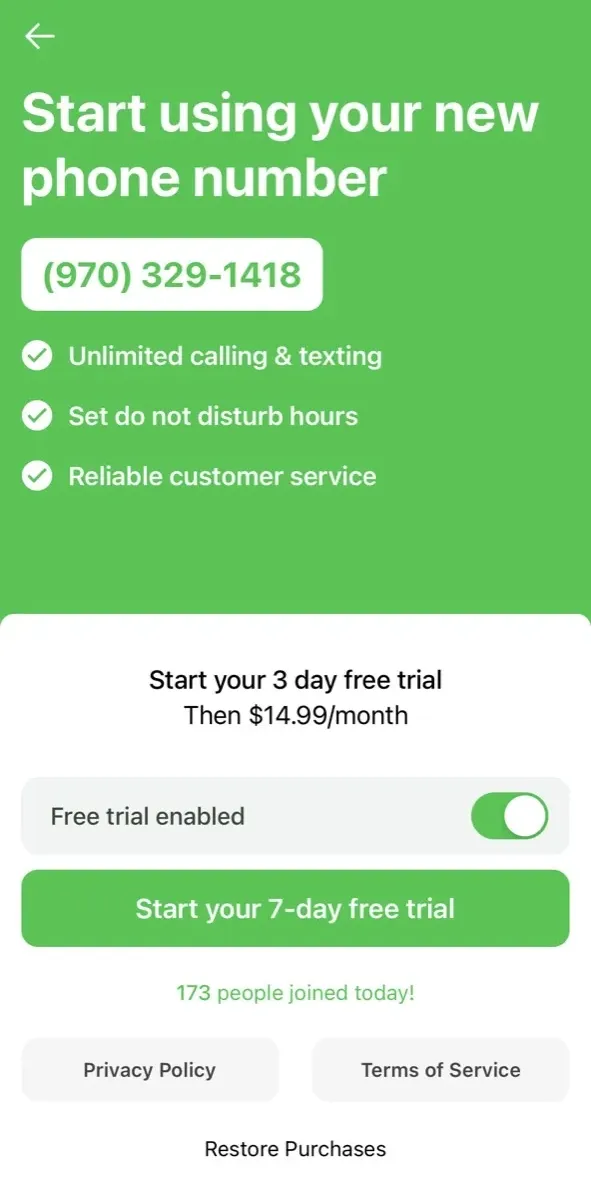 The paywall screen of the true app