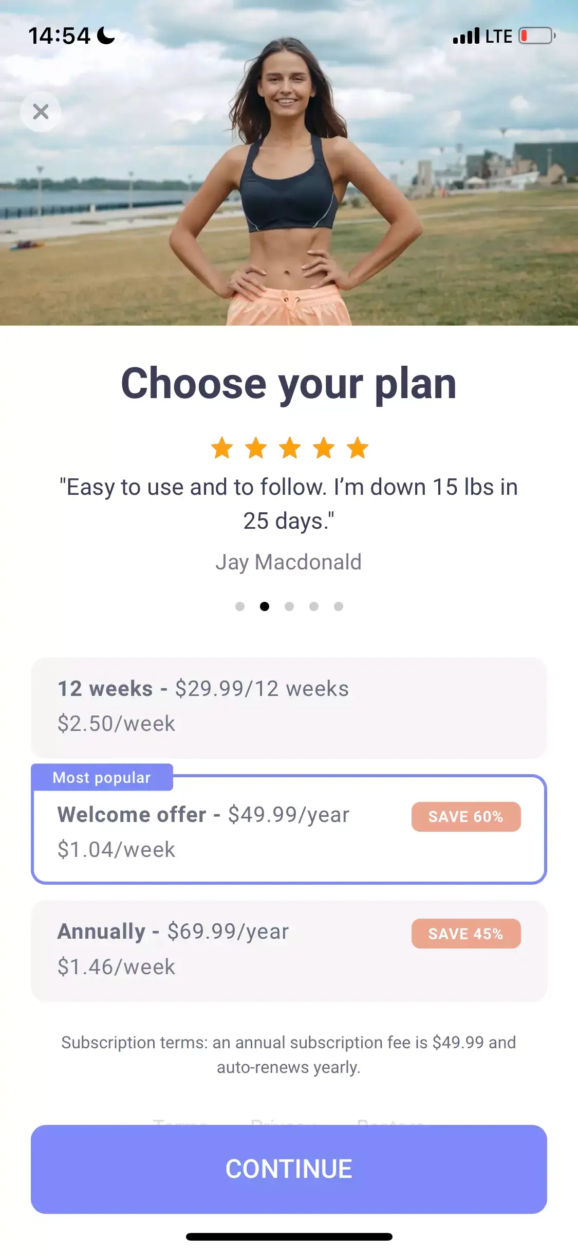 The paywall screen of the Simple app