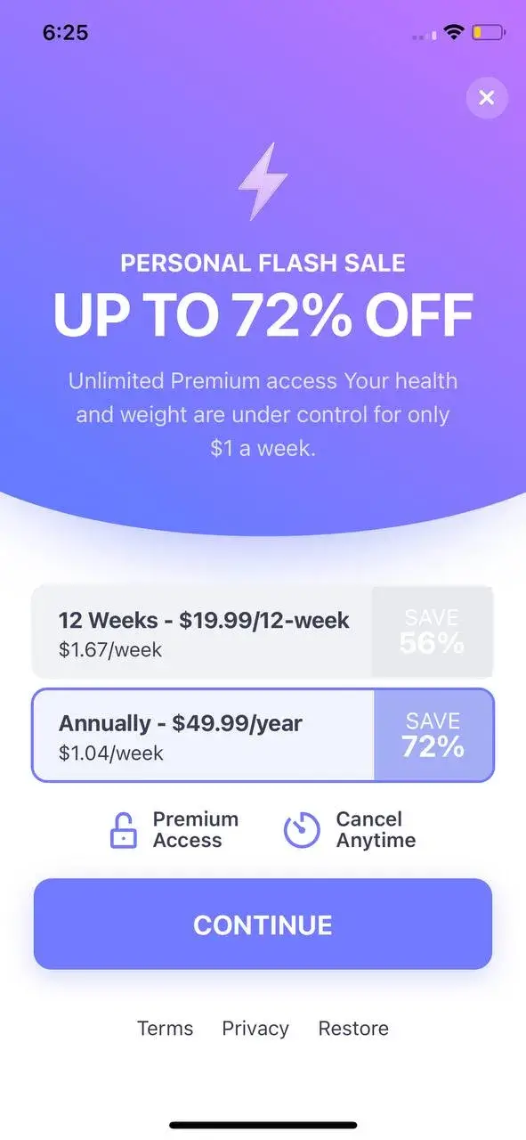 The paywall screen of the Simple app