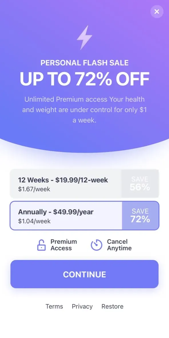 The paywall screen of the Simple app