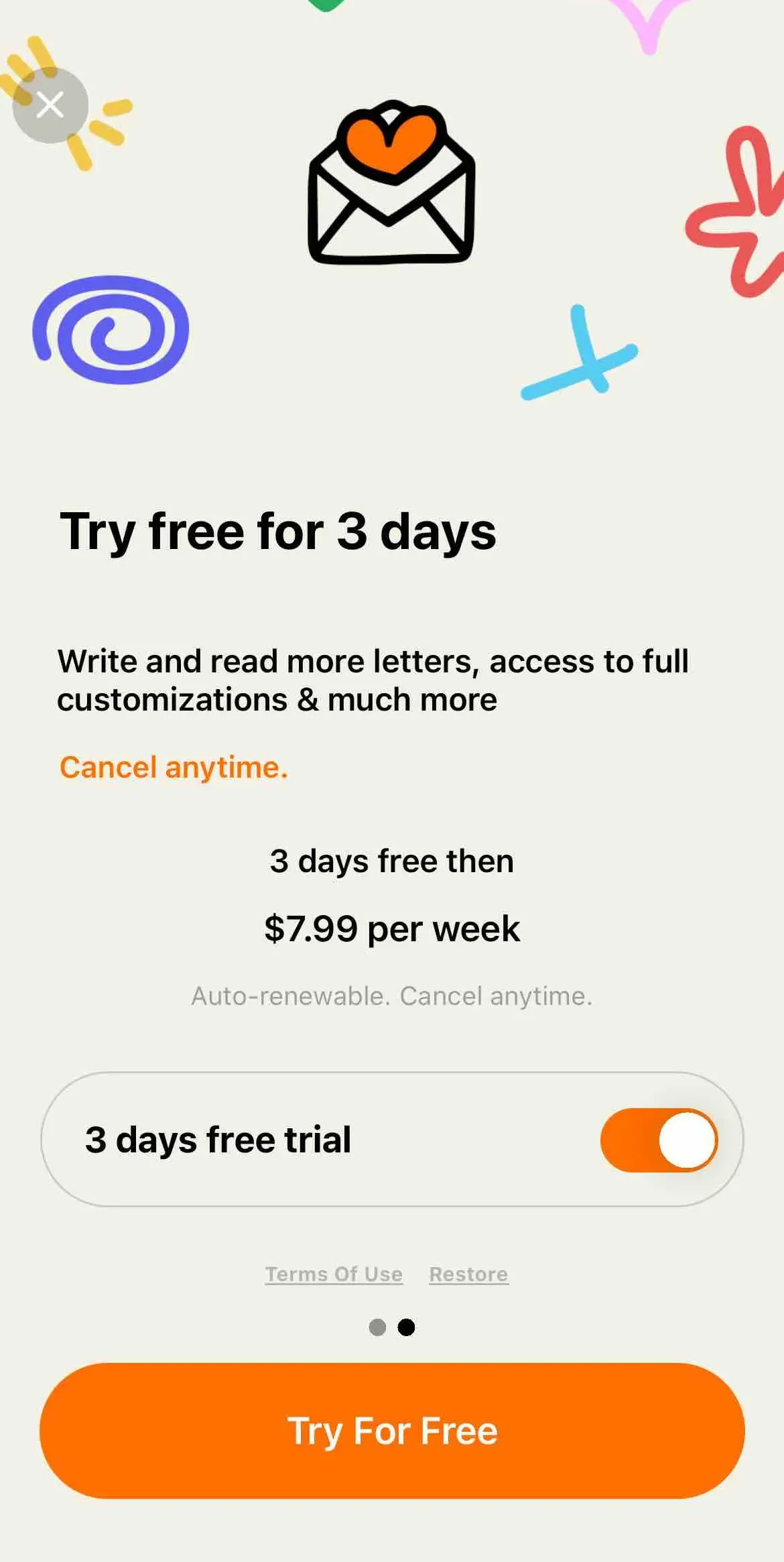 The paywall screen of the Sincerely app