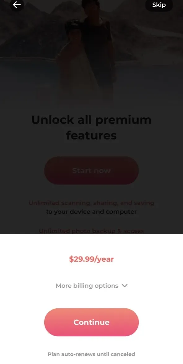 The paywall screen of the true app