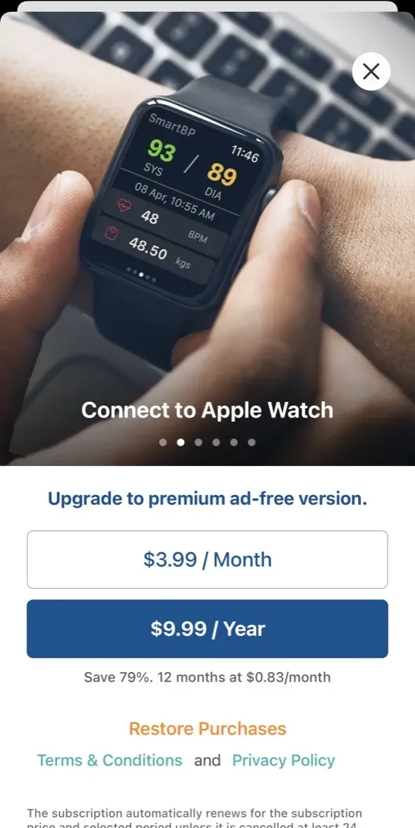 The paywall screen of the true app