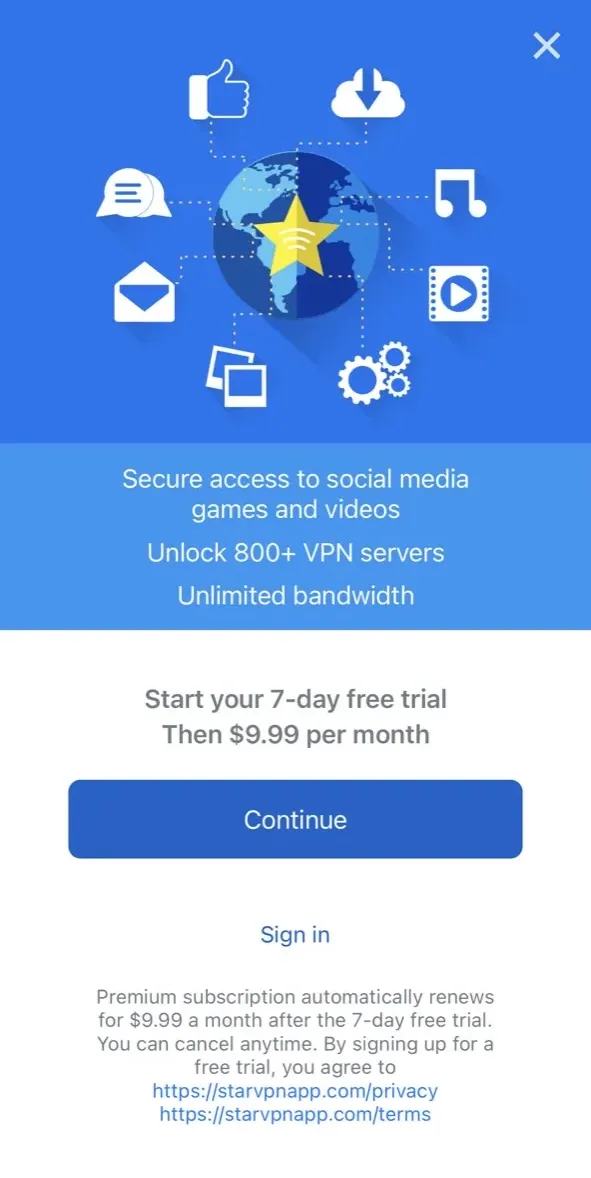 The paywall screen of the true app