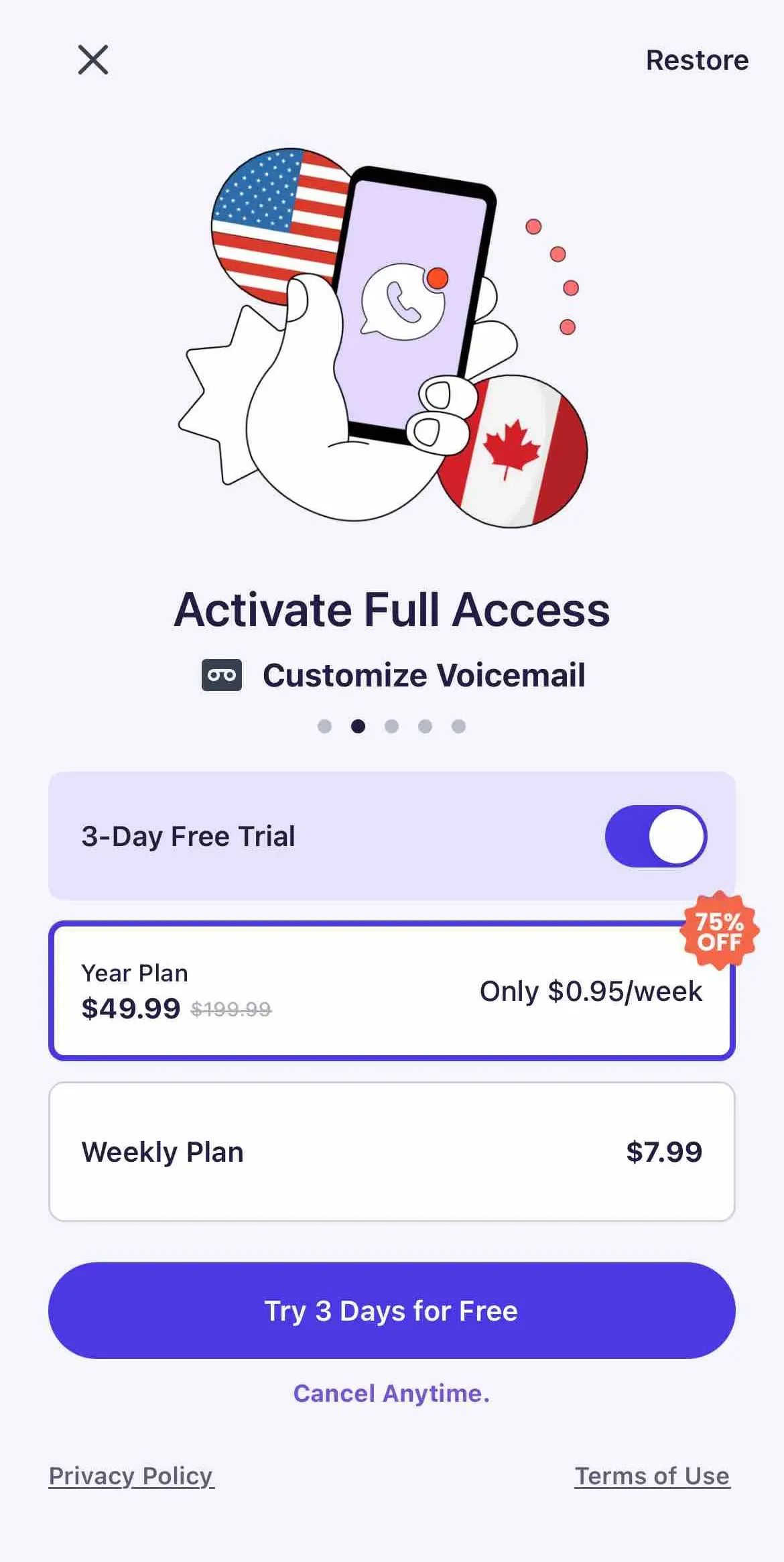 The paywall screen of the true app